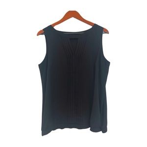New York & Company Chiffon Black Pleated Sleeveless V- Neck Top. Size Large
